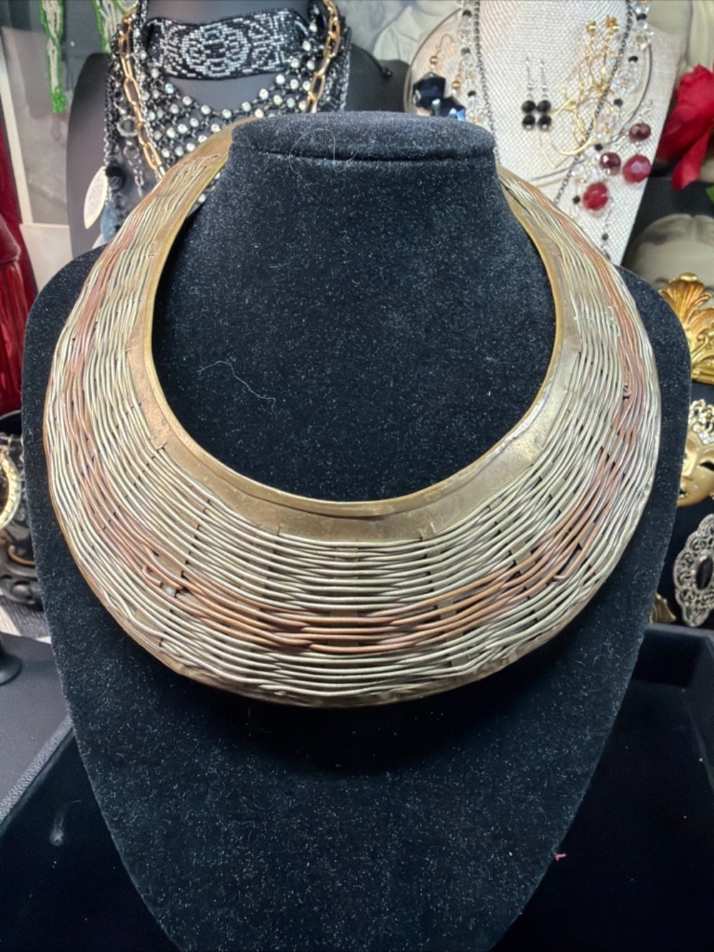 Handcrafted Multitone Metal Collar Necklace - Brown and Gold